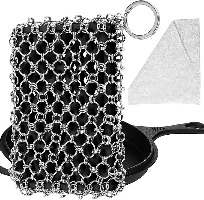 Herda 316L Cast Iron Scrubber Cleaner, Large Chainmail Scrubber by Betterqualitybetterlife