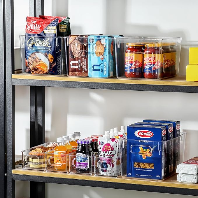 Set Of 8 Clear Pantry Organizers Bin, 4 Large and 4 Small Stackable Organizing - Image 4