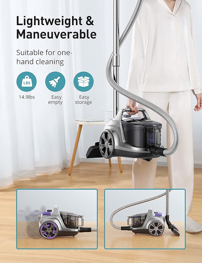Aspiron Canister Vacuum, Upgraded 1600W Bagless Canister Vacuum Cleaner - Image 6