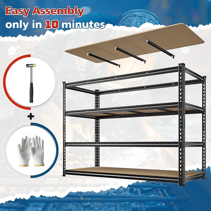 59.8"W Metal Shelving 59.8"H Storage Shelves 2200LBS Garage Shelving Adjustable - Image 7