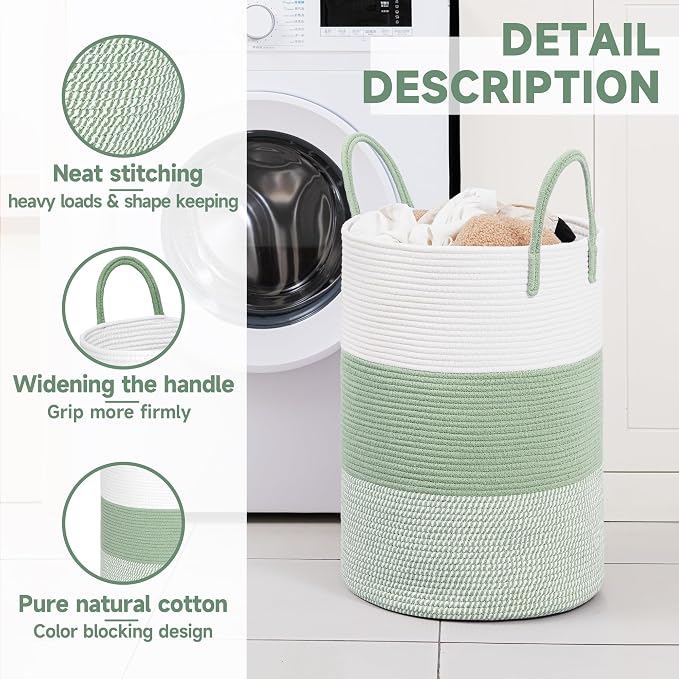 CLHMILY&Z 60L Laundry Basket Round Storage Rope Basket - Image 2