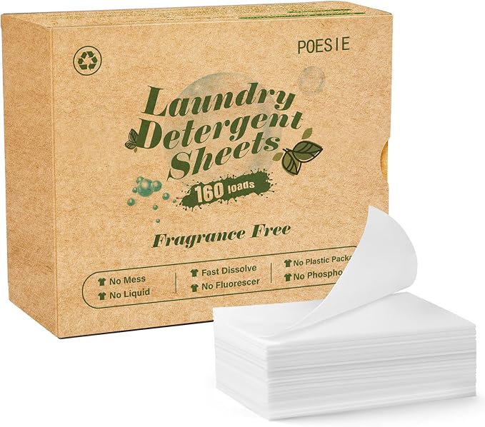 Poesie Laundry Detergent Sheets Fragrance Free Non-Plastic Precut Zero Waste by Poesie