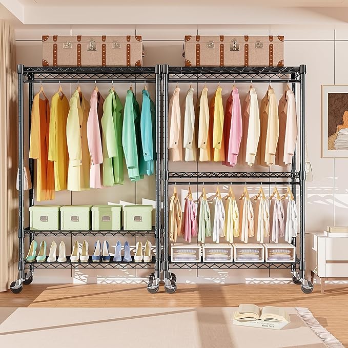 Heavy Duty Rolling Garment Rack 3 Tiers Adjustable Wire Shelving Clothes Rack - Image 5