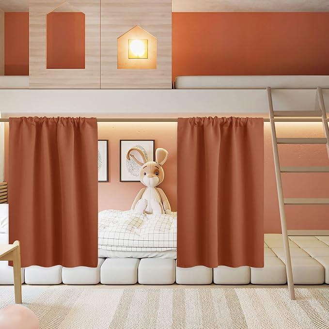 RYB HOME Small Curtains for Bathroom Windows, W 34 x L 36 inches, Burnt Orange by RYBHOME