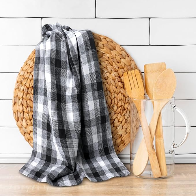 Kitchen Towels Set of 6 Black/White Checks 20x30 Inches 100% Cotton Highly - Image 4