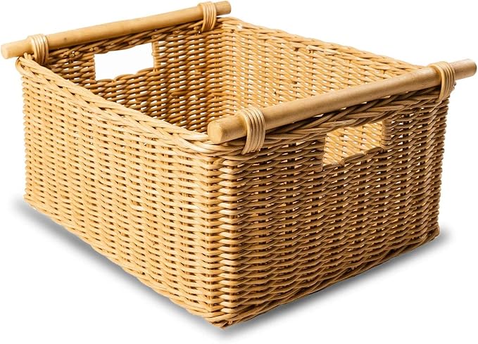The Basket Lady Pole Handle Wicker Storage Basket, 18 in L x 14.5 in W x 9 in H by TheBasketLady