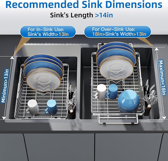 romision Expandable Dish Drying Rack Over The Sink Small Metal Stainless Steel - Image 6