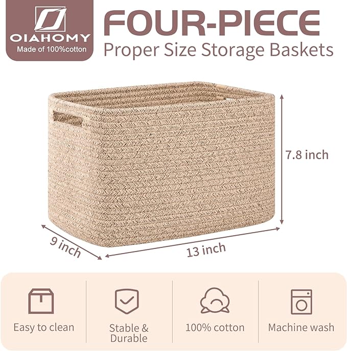 OIAHOMY 4 Pack Storage Baskets for Organizing, Cube Storage Bins for Shelves - Image 2