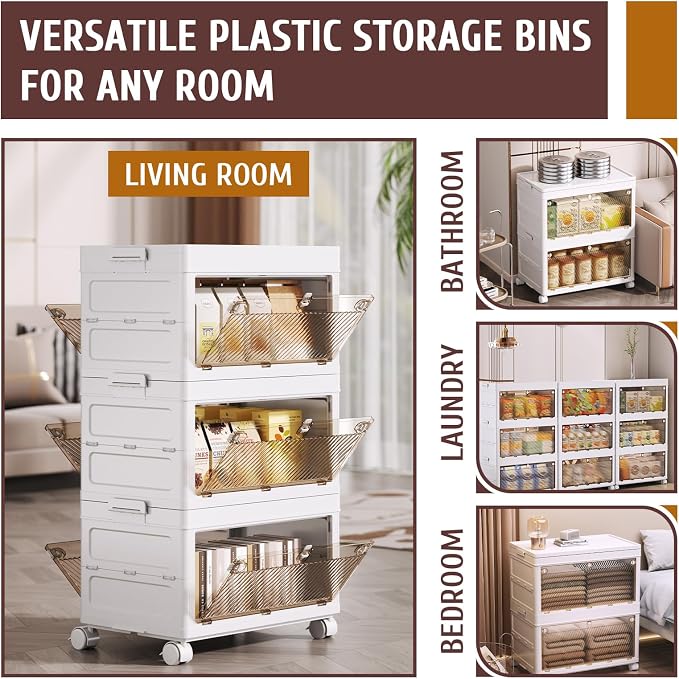 QudraKast 3-Tier Stackable Plastic Storage Bins - 67QT Stackable Storage Bins - - Image 4