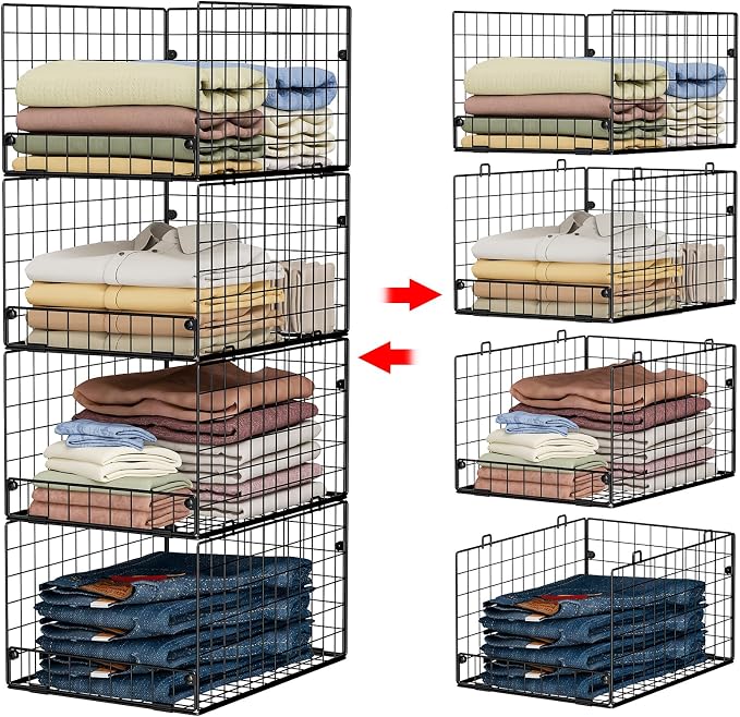 4-Tier Stackable Closet Organizers and Storage Shelves, Foldable Closet Shelf - Image 9