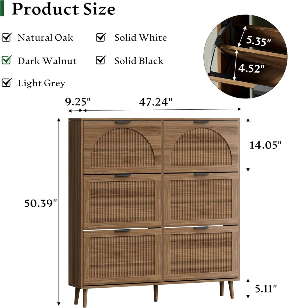 Xixini Shoe Storage Cabinet with 6 Flip Drawers, 50" Tall Narrow Wood Fl...