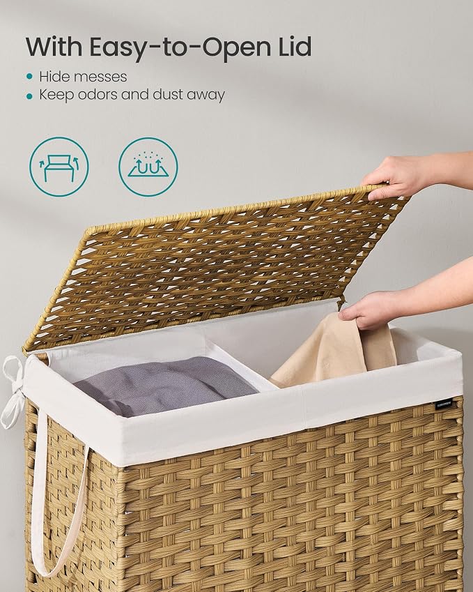 SONGMICS Laundry Hamper with Lid, 42.3 Gallon Synthetic Rattan Clothes Laundry - Image 3