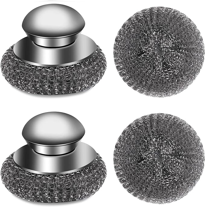 4pcs Steel Wool Scrubber with Replacement Wire Sponge Pads Set, Stainless Steel by VinYanKee