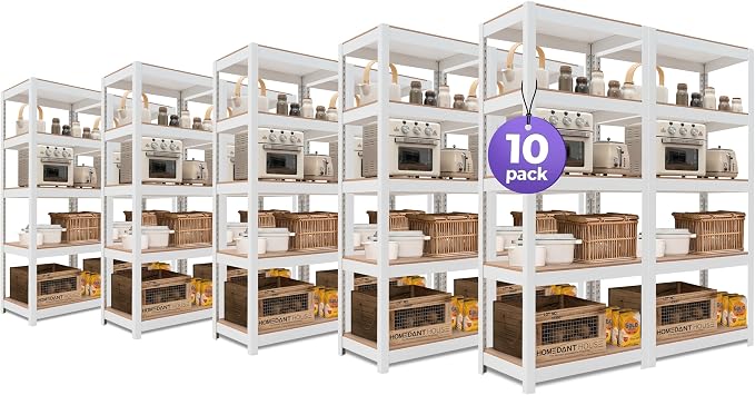 HOMEDANT House 5 Tier 24.4" W Laminated Metal Shelving Unit Adjustable Storage by TheBestOrganizingSolution