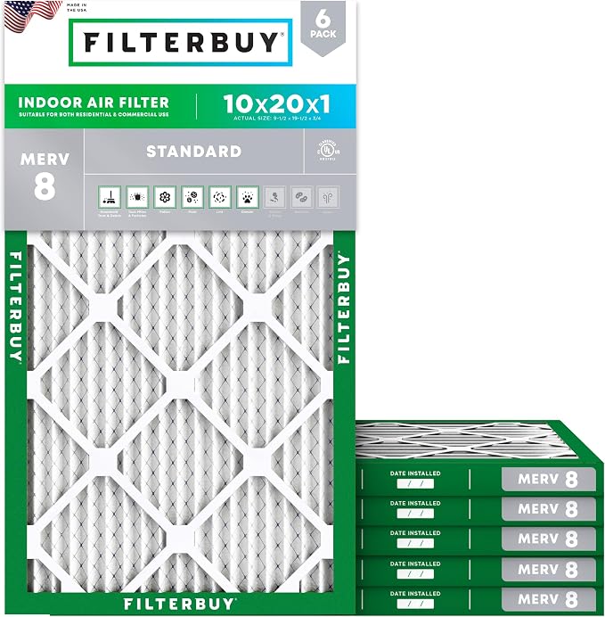 Filterbuy 10x20x1 Air Filter MERV 8 Dust Defense Replacement, Electrostatic by Filterbuy