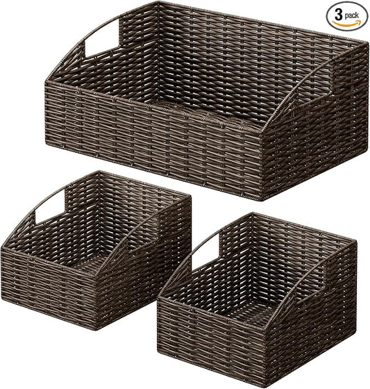 Ollieroo Rattan Storage Baskets, Handwoven Wicker Storage Bins by Ollieroo