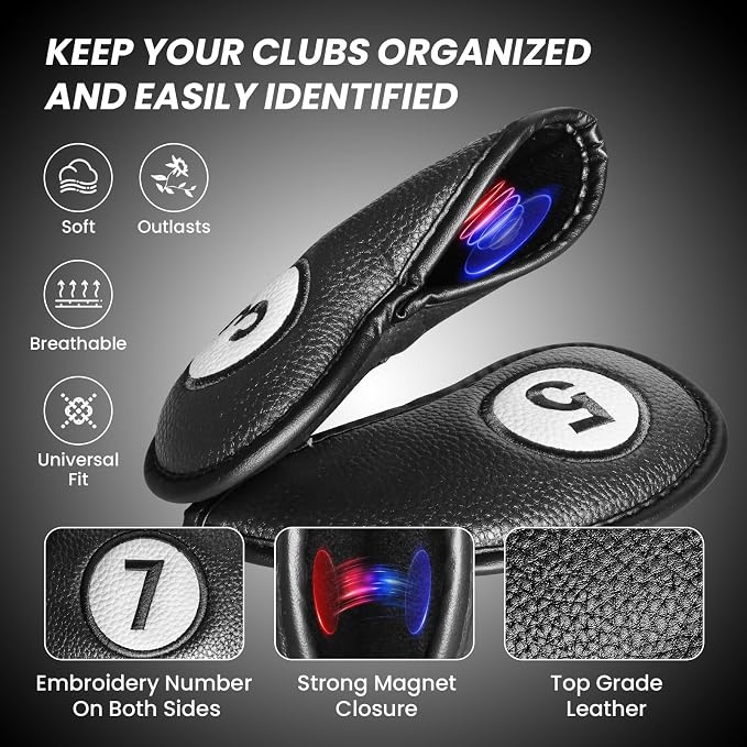 FINGER TEN Golf Club Covers for Irons Magnetic Value 11 Pack, Synthetic Leather - Image 3