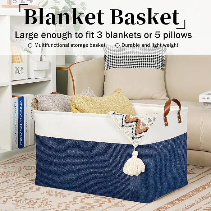 DULLEMELO 2-Pack Extra Large Blanket Basket Fabric Storage Baskets - Image 5