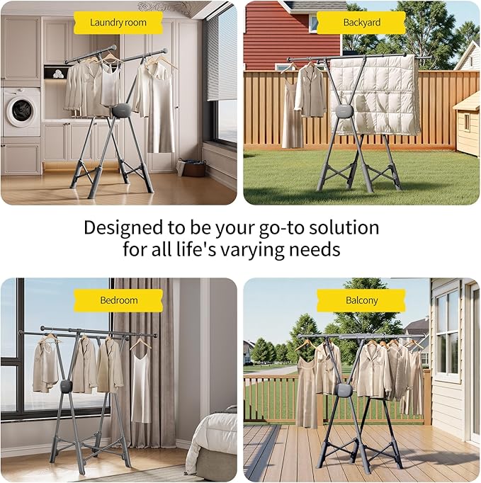 BIREN Clothes Drying Rack Heavy Duty Clothing Racks Extending Laundry Rack Two - Image 7