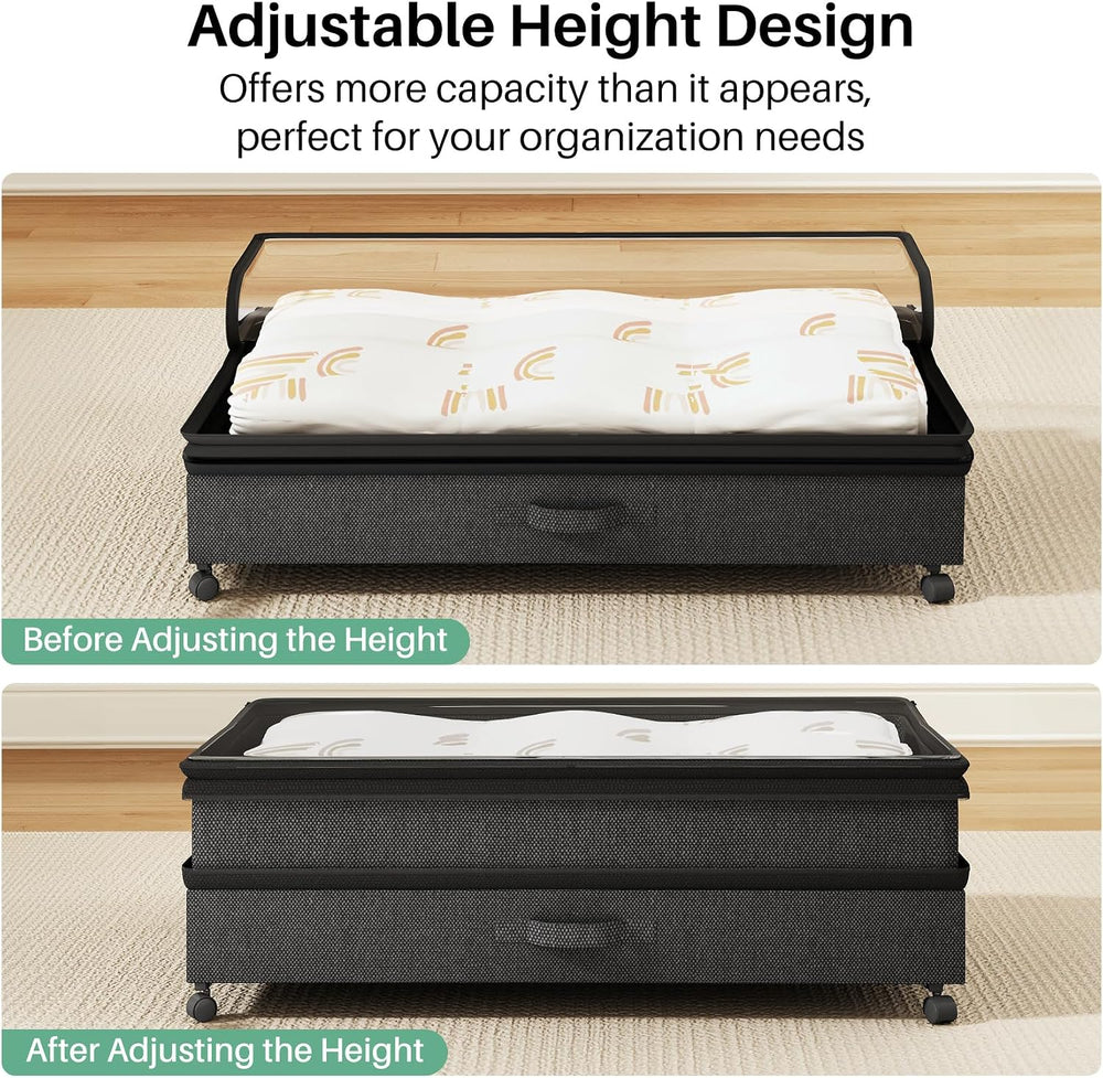 Kitstorack 4 Pack Height-adjustable Under Bed Storage with Wheels, Under Bed ...