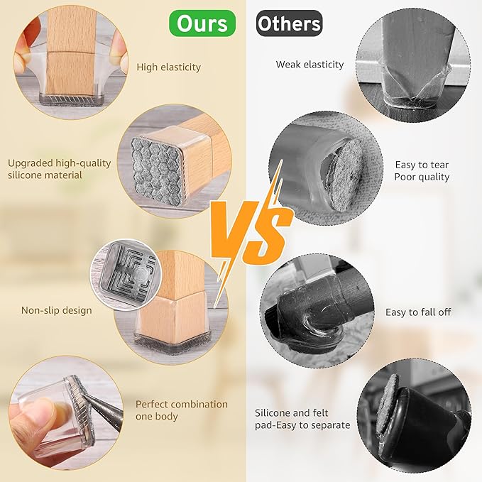 24PCS Square Chair Leg Floor Protectors, Furniture Sliders, Chair Leg Protectors - Image 4