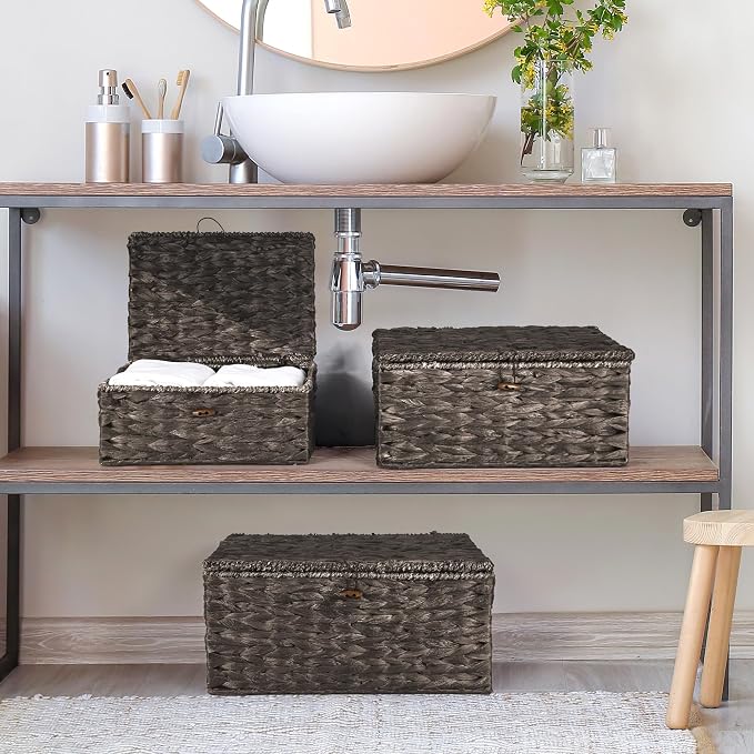 Wicker Storage Baskets with Lids and Handles, Hand Woven Rattan Storage Bins Box - Image 8