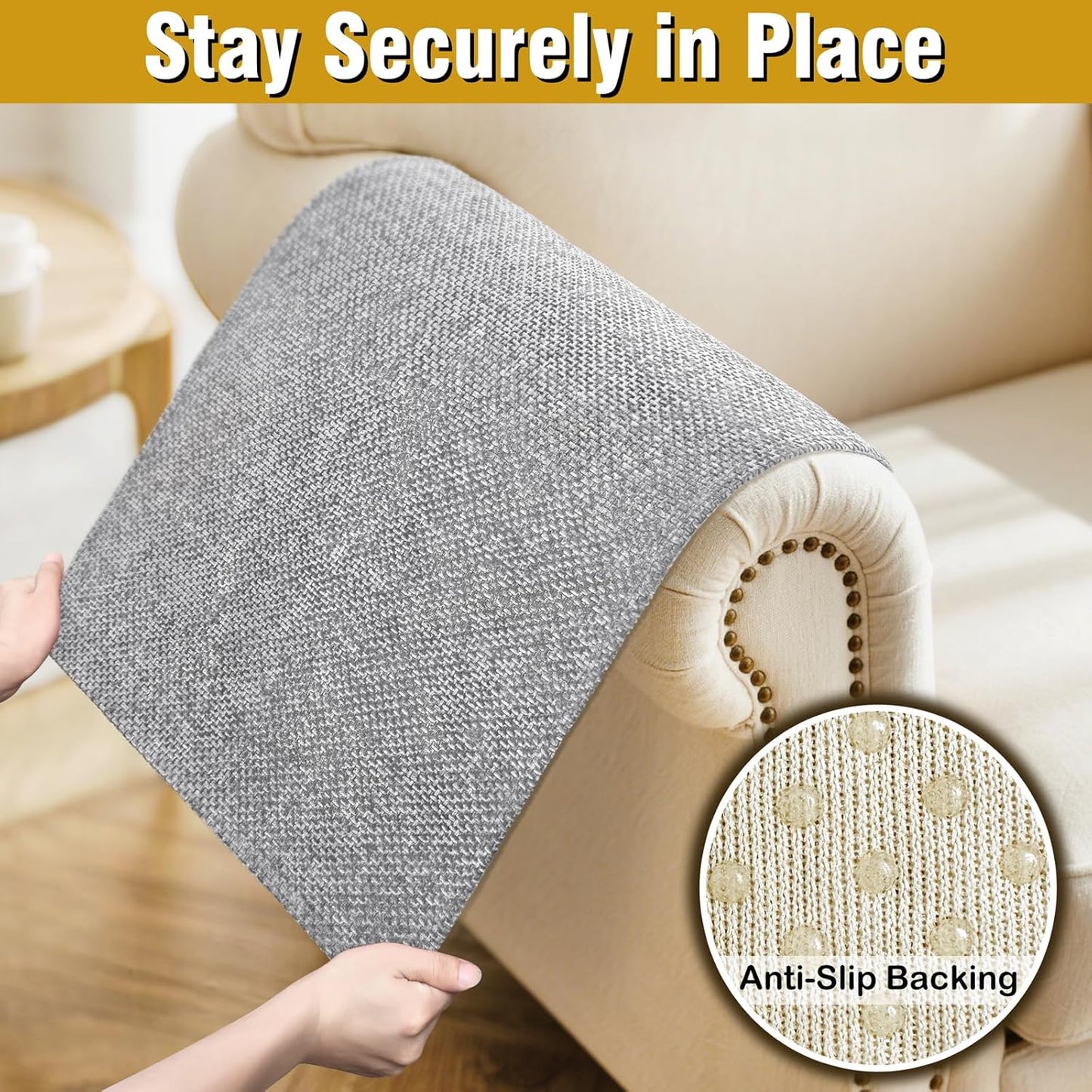 Couch Arm Covers, Sofa Arm Covers, Waterproof Armrest Cover for Sofa, Armchair, Loveseat, Non-Slip Recliner Arm Cover, Headrest Cover, Arm Chair Covers Set of 2 (Light Gray, 24"×20")