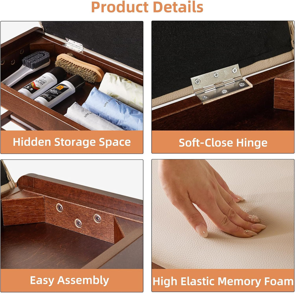 Aibiju Shoe Rack Bench with Cushion, 2 Tiers Wood Shoe Bench with Flip-Top St...