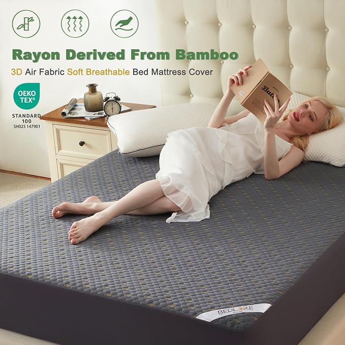 Waterproof Mattress Protector, California King Size Mattress Pad Fitted 6"-18" - Image 2