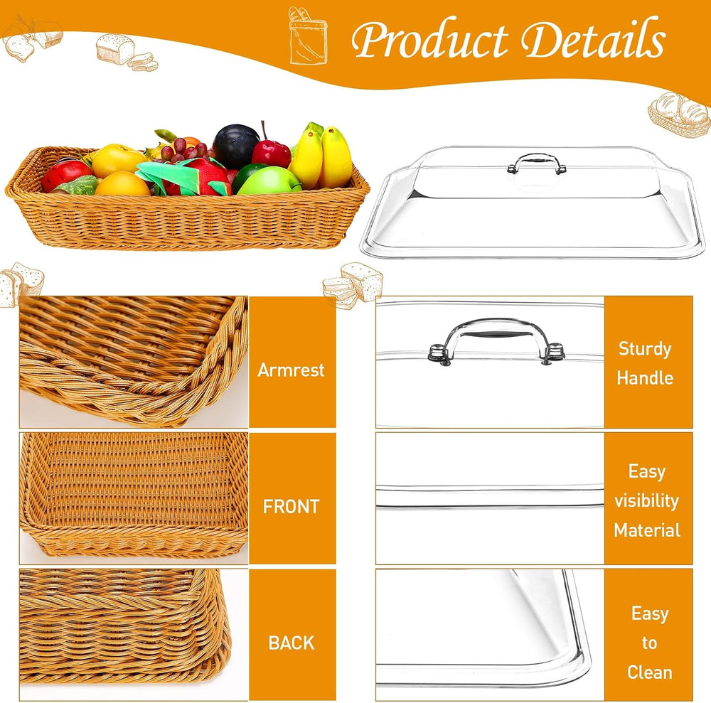 Mumufy 2 Pack Large Wicker Bread Baskets with Acrylic Lid,17.72x13.78''