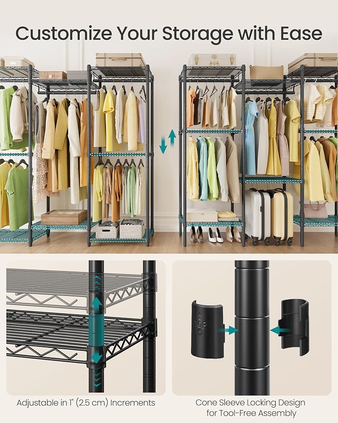 SONGMICS Heavy-Duty Clothes Rack, Garment Rack, Portable Closet, 56.9-Inch Wide - Image 4