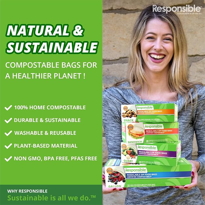 Responsible Products Certified Compostable SNACK Resealable Zip Bag, Extra - Image 5