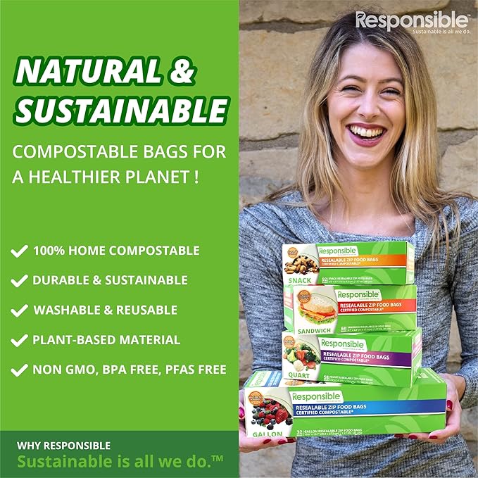 Responsible Products Certified Compostable SNACK Resealable Zip Bag, Extra - Image 5