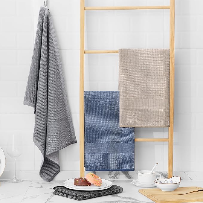 Homaxy Premium Kitchen Towels, Large Cotton Kitchen Hand Towels, Flat and Terry - Image 6