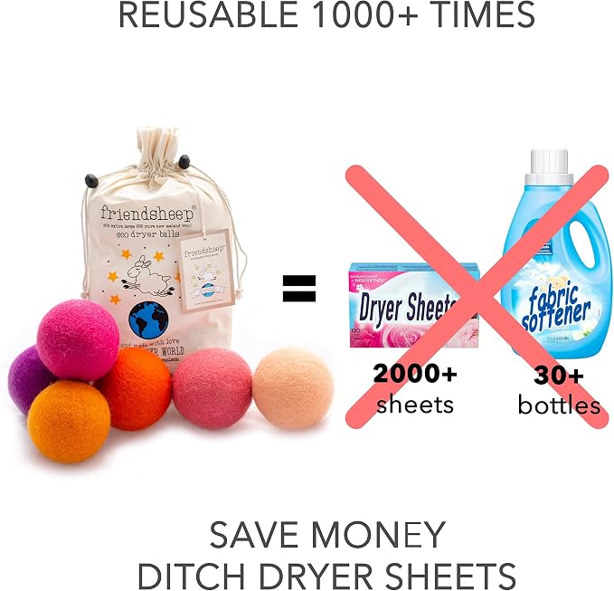 Friendsheep Wool Dryer Balls, Organic Reusable Fabric Softener Alternative - Image 3