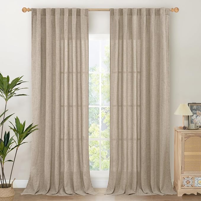 YoungsTex Linen Semi Sheer Curtains 95 Inches Long 2 Panels by YoungsTex