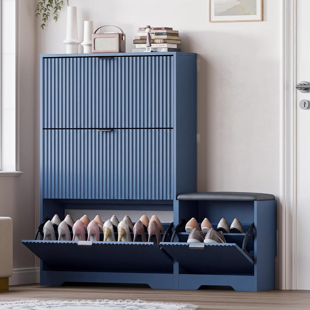 BORNOON Slim Shoe Cabinet with Bench for Entryway, Hidden Storage and Adjusta...