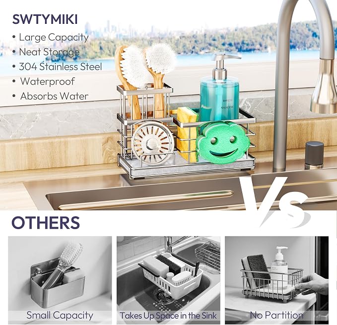 SWTYMIKI Kitchen Sink Caddy Organizer, Smiley Face Sponge Holder - Image 2