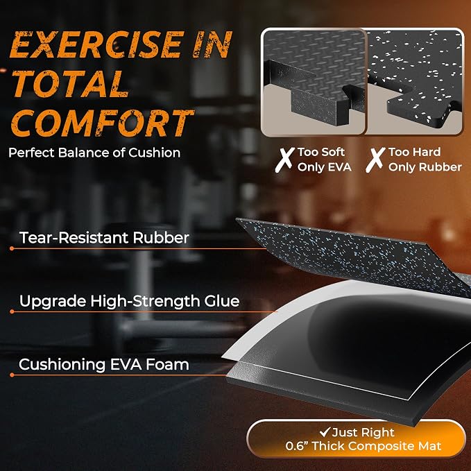 PRAISUN 0.6" Thicker Gym Mat, 24 Tiles 96 Sq Ft Workout Mats, Interlocking Foam - Image 3