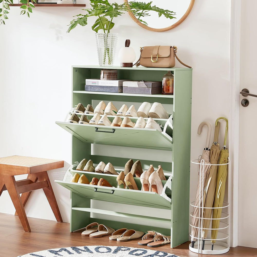 RWYHG Shoe Cabinet with 2 Flip Drawers, Narrow Entryway Organizer,Green