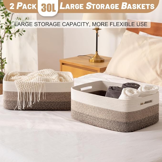 Large Storage Basket for Organizing, Woven Rope Basket for Shelves, Closet - Image 6