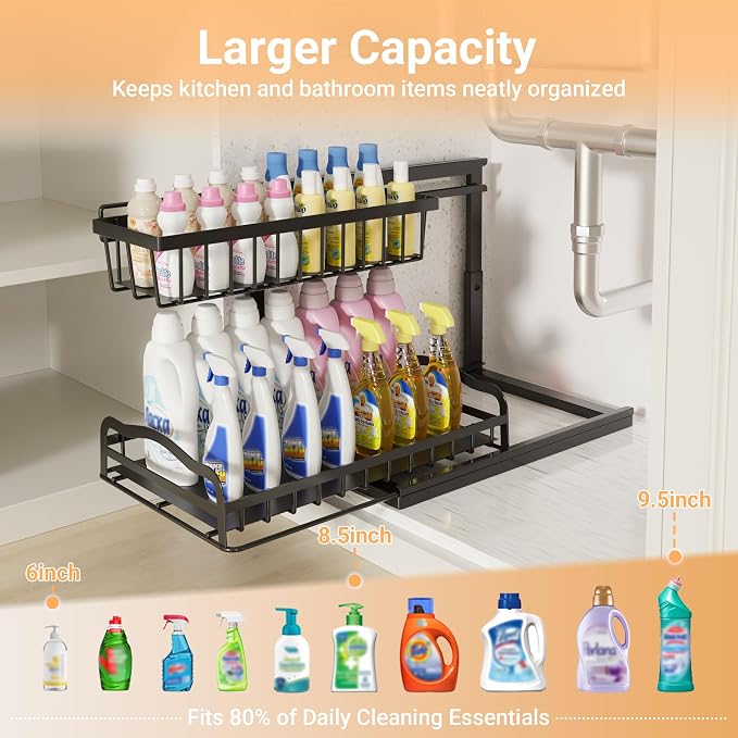 AceMining Under Sink Organizer, 2 Pack Pull-Out Under Cabinet Organizer