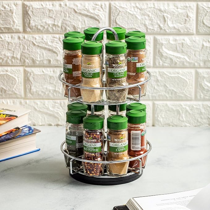 McCormick Gourmet Two Tier Chrome 16 Piece Organic Spice Rack Organizer - Image 3