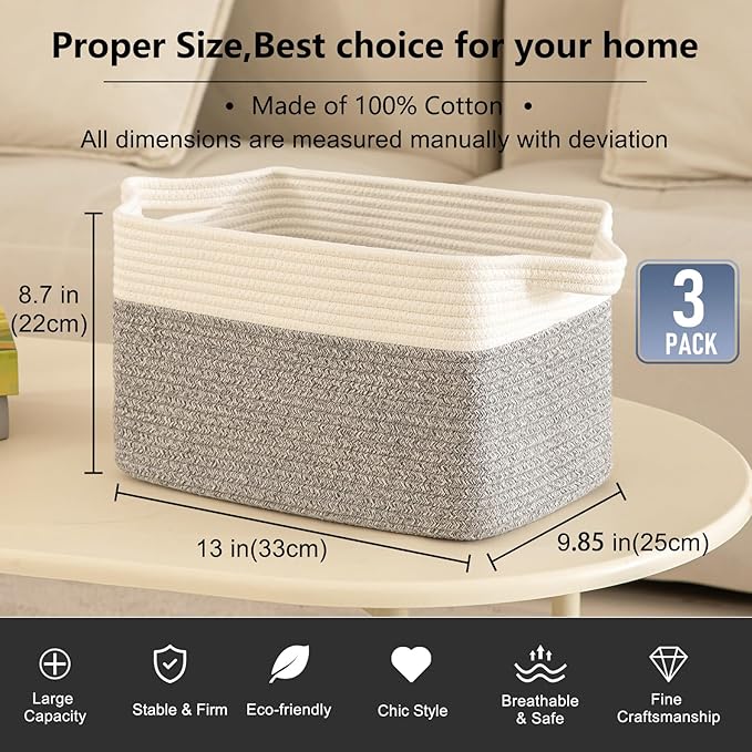 OIAHOMY 3 Pack Storage Basket for Organizing, Woven Basket Basket - Image 3