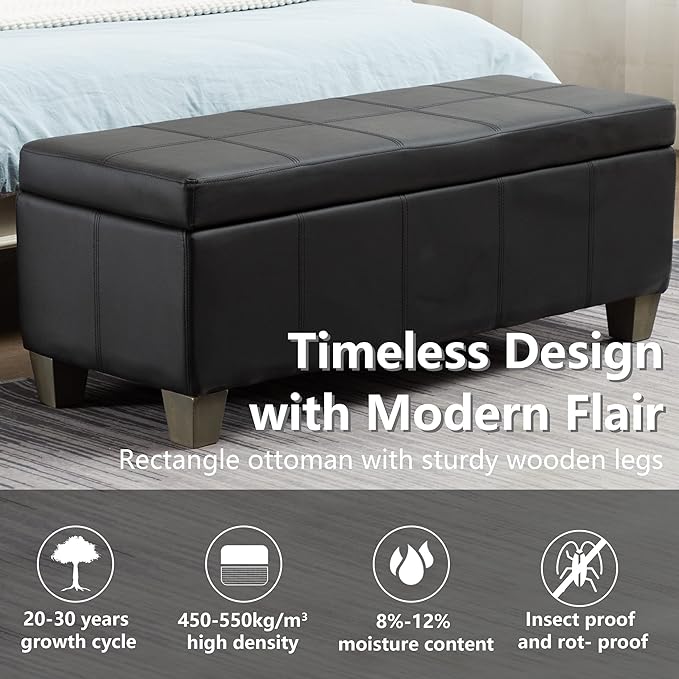 Black Faux Leather Ottoman - Image 5
