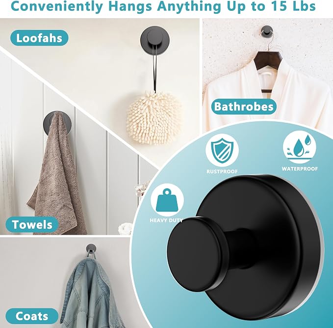 Suction Cup Hooks for Shower, Removable No Drill Towel Hooks, Upgraded 15 lbs - Image 3