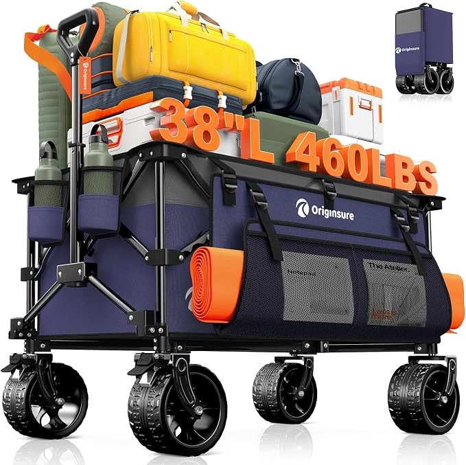 220L Collapsible Wagon Cart Foldable, 460lbs Load Capacity Heavy Duty Folding by Unknown