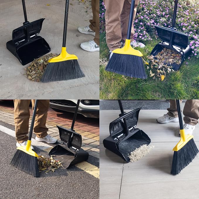 Indoor/Outdoor Heavy Duty Broom and Dustpan Set, Upright Plastic Commercial - Image 2