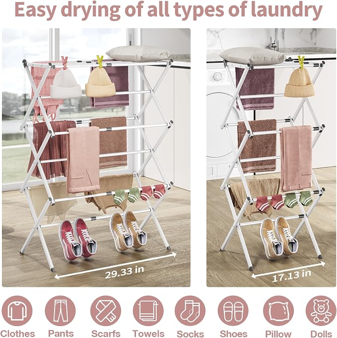 APEXCHASER Clothes Drying Rack, 3-Tier Laundry Drying Rack - Image 6