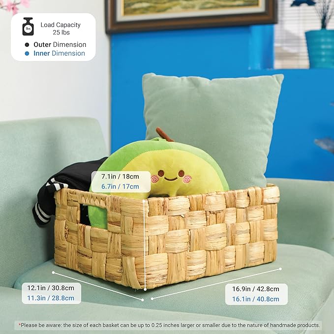 Vatima Jumbo Wicker Storage Basket, Large Hyacinth Organizer, 16.9x12.1x7.1H - Image 2